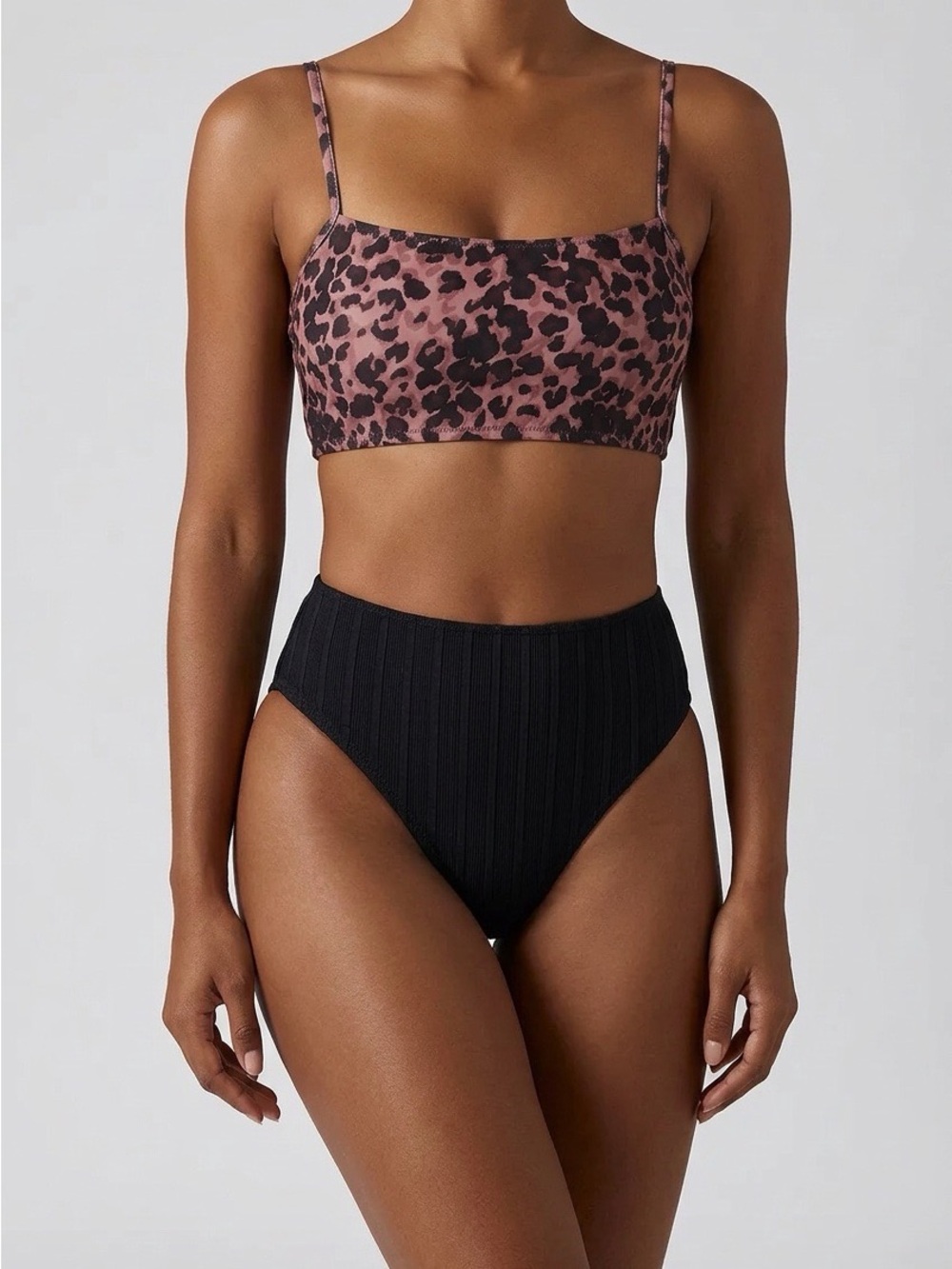 Tropic of C Leopard Print Bikini and Black High waisted Brazilian Swim Set